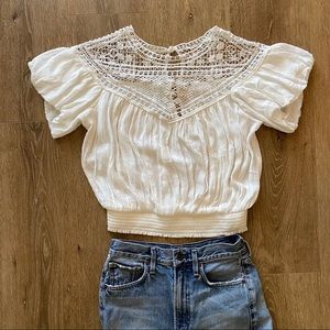 NWT FREE PEOPLE CROCHET BUBBLE HEM SMOCKED TOP